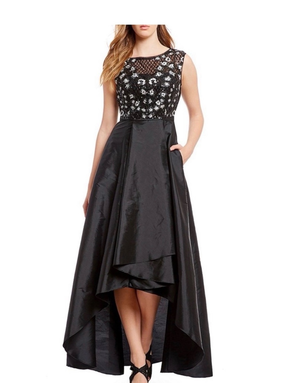 Adrianna Papell Taffeta Embellished High Low Formal Gown